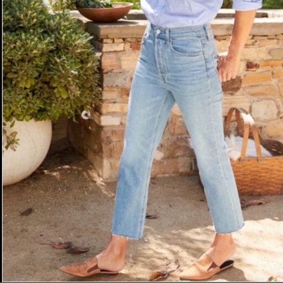 Frank & Eileen Monaghan Button Fly High Rise Raw Hem Straight Leg Mom Jeans 27 - Picture 2 of 16